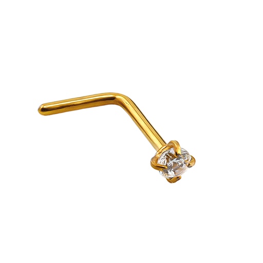 Titanium G23 Gold Ti-PVD Coated L Nose Spiral with Round Prong Setting Crystal  