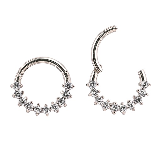 [S-SGM342-1.2-8] Steel 316L Hinged Segment Ring with Spike and Forward Facing Single Line Crystal