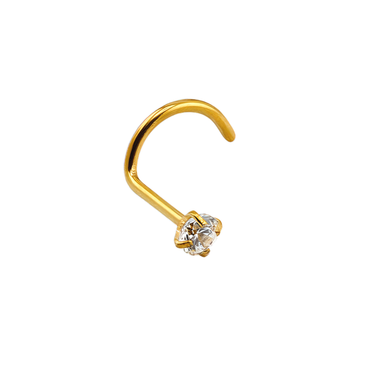 [GDT-NSD31-0.8-6-2.5-CC] Titanium G23 Gold Ti-PVD Coated Nose Spiral with Round Stone  