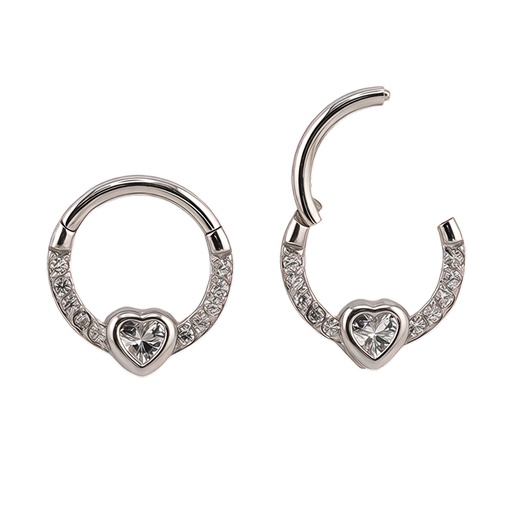 [S-SGM341-1.2-8] Steel 316L Hinged Segment Ring with Forward Facing Crystal and Heart Setted Crystal