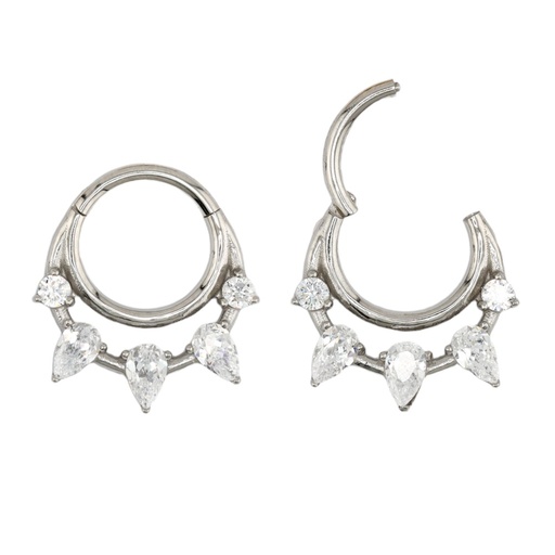 [S-SGM340-1.2-8] Steel 316L Hinged Segment Ring with Pear and Round Shaped Crystal 
