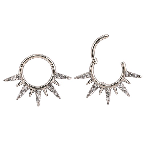 [S-SGM339-1.2-8] Steel 316L Hinged Segment Ring with Spike Crystal  