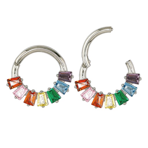 [S-SGM338-1.2-8] Steel 316L Hinged Segment Ring with Colorful Baguette Stone
