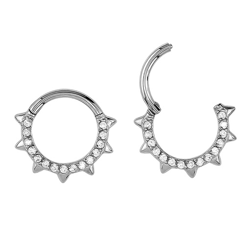 [S-SGM337-1.2-8] Steel 316L Hinged Segment Ring with Forward Faced Round Crystal in Prong Setting