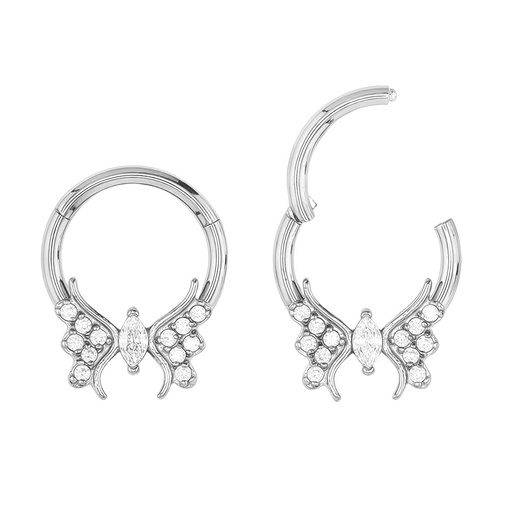 [S-SGM335-1.2-8] Steel 316L Hinged Segment Ring with Crystals in Butterfly Design