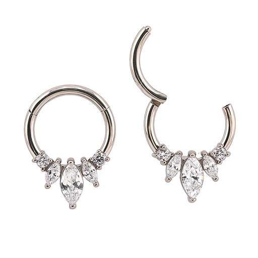 [S-SGM332-1.2-8] Steel 316L Hinged Segment Ring with Marquise and Round Shaped Crystal in Prong Setting