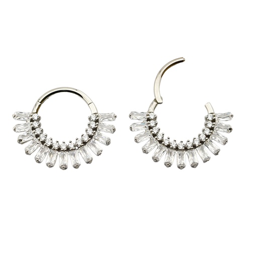 [S-SGM331-1.2-8] Steel 316L Hinged Segment Ring with 13 Baguette and 13 Round Shaped Crystal in Prong Setting 