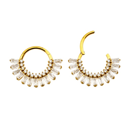 [GDS-SGM331-1.2-10-CC] Steel 316L Gold Ti-PVD Hinged Segment Ring with 13 Baguette and 13 Round Shaped Crystal in Prong Setting 