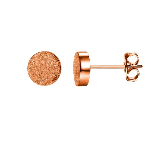 [RGSS-EAR692] Steel 316L Rose Gold Ti-PVD Ear Stud in Round Disc Design with a Sand Blasted effect   