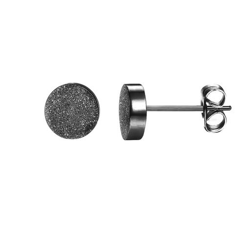 [BKSS-EAR692] Steel 316L Black Ti-PVD Ear Stud in Round Disc Design with a Sand Blasted effect    