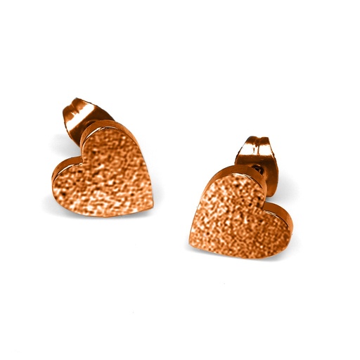 [RGSS-EAR508] Steel 316L Rose Gold Ti-PVD Ear Stud in Sand Blasted Heart Design   
