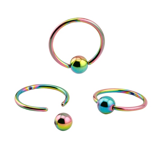 Steel 316L Rainbow Ti-PVD Coated BCR with Clip-in Ball