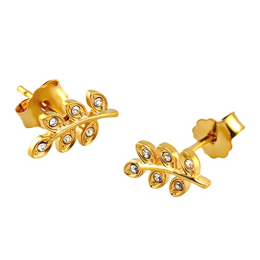 [GDT-EAR596] Titanium G23/ASTM F-136 Yellow Gold Ti-PVD Coated Ear Stud with Leaf Design 
