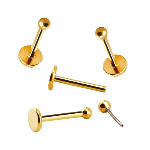 [GDT-LAB-PUS01-1.0-8-2] Titanium G23/ASTM F-136 Gold Ti-PVD Coated Push-In Labret with Ball