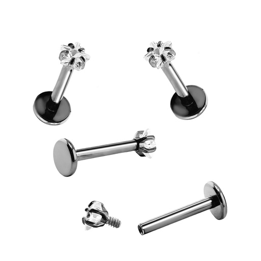 [BKS-HLAB-INT27-1.2-8-3-CC] Steel 316L Black Ti-PVD Internally Threaded Labret with Star Stone in Prong Setting Top   