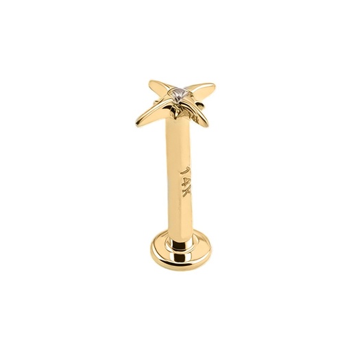 [GG-LAB-INT65-1.2-8-5-SD] 14K Real Gold Internally Labret with Synthetic Diamond in Star Shape Top