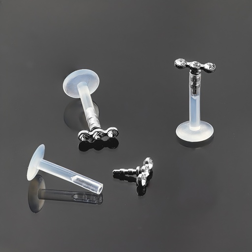 Push-In Bioflex Labret  with Steel 316L 3 Cluster Crystal Top (Prong Setting) 