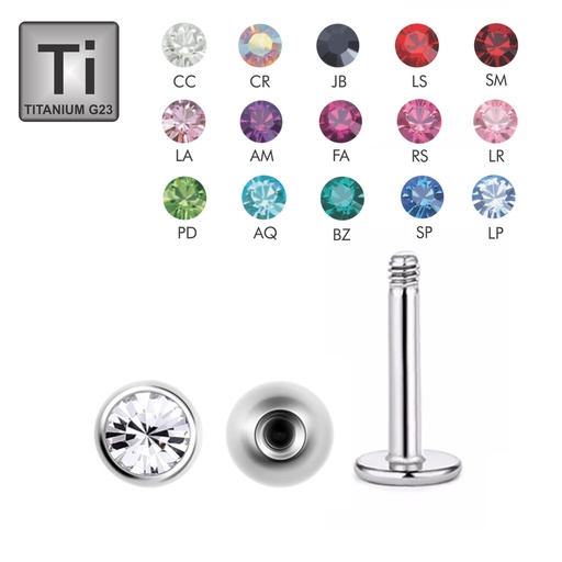 Titanium G23 Labret with 3mm Crystal Screwball - 16GA(1.2mm)