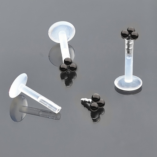 [BKSA-LAB-PUS12-1.2-8] Push-In Bioflex Labret  with Steel 316L Black 3 Balls Top