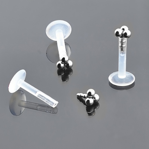 Push-In Bioflex Labret  with Steel 316L 3 Balls Top 