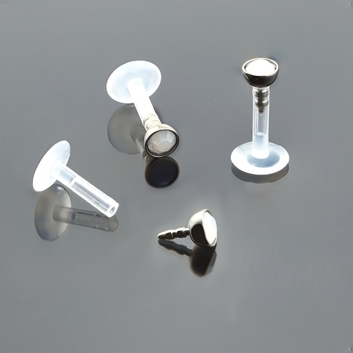 Push-In Bioflex Labret  with Steel 316L Black Ti-PVD Coated Half Ball Opal Crystal Top         