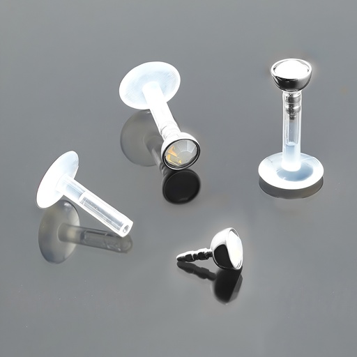 Push-In Bioflex Labret  with Steel 316L Half Ball Opal Crystal Top             