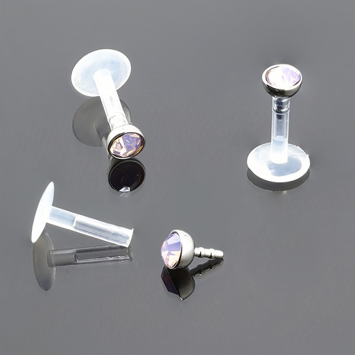 Push-In Bioflex Labret  with Steel 316L Half Ball Opal Crystal Top        