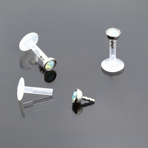 Push-In Bioflex Labret  with Steel 316L Half Ball Opal Crystal Top          