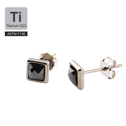 [T-EAR594] Titanium G23/ASTM F-136 Ear Stud with Square Setted Crystal Design