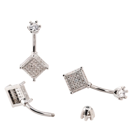 [S-BNC490-1.6-10-CC] Steel 316L Belly Button Banana with CZ Stone Setting in Fashion Design - CC- Crystal Clear