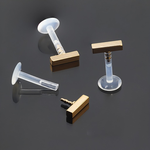 [RGSA-LAB-PUS30-1.2-8] Push-In Bioflex Labret  with Steel 316L Rose Gold Ti-PVD Coated Rectangular Bar Top       