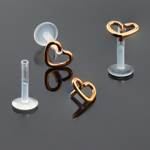 Push-In Bioflex Labret  with Steel 316L Rose Gold Ti-PVD Coated Hollow Heart Top