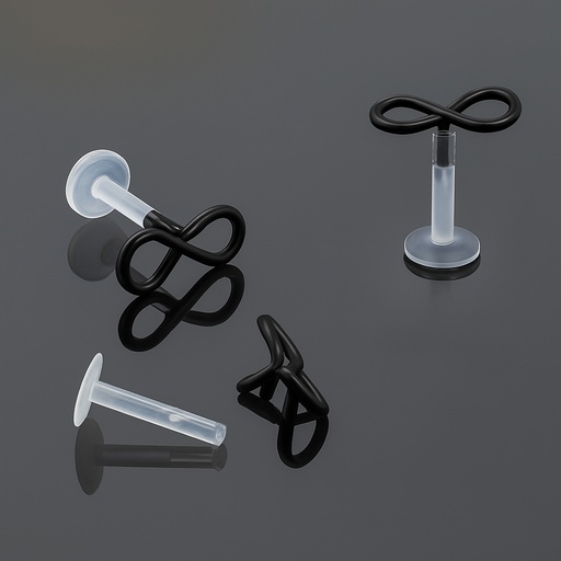 [BKSA-LAB-PUS33-1.2-8] Push-In Bioflex Labret  with Steel 316L Black Ti-PVD Coated Infinity Design Top  