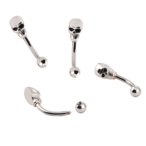 [S-BBR53-1.2-8-3] Steel 316L Eyebrow Bananabell in Skull Design 