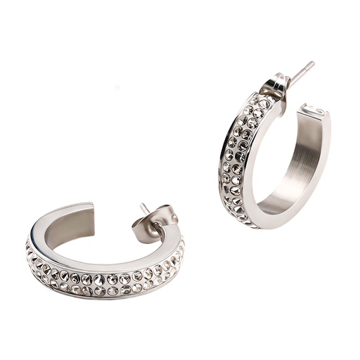 [S-EAR414-16mm] Steel 316L Open Hoop Earring with Crystals