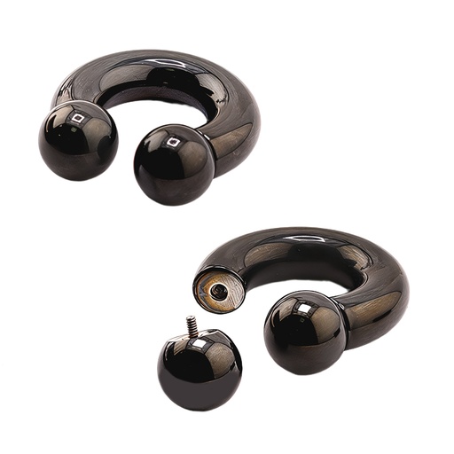 [BKS-CBI02-8-16] Steel 316L Black Ti-PVD Coated Internally Threaded Circular Barbell with Screwballs (Big Thickness) 
