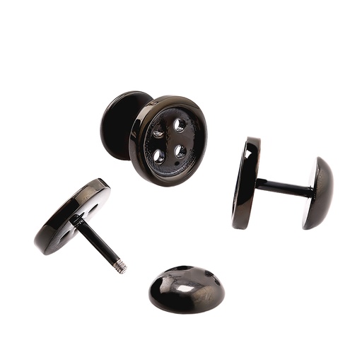 [BKS-EFP35-1.2-6-8/10] Steel 316L Black Ti-PVD Coated Button Ear Fake Plug