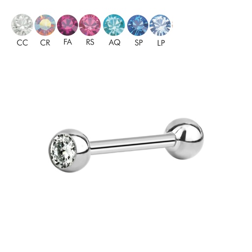 Steel 316L Barbell with Single Setted Crystal Ball (6+6mm) - 14GA(1.6mm)   