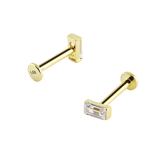14K Real Gold Internally Labret with Not Visible Setting Synthetic Diamond in Baguette Design  
