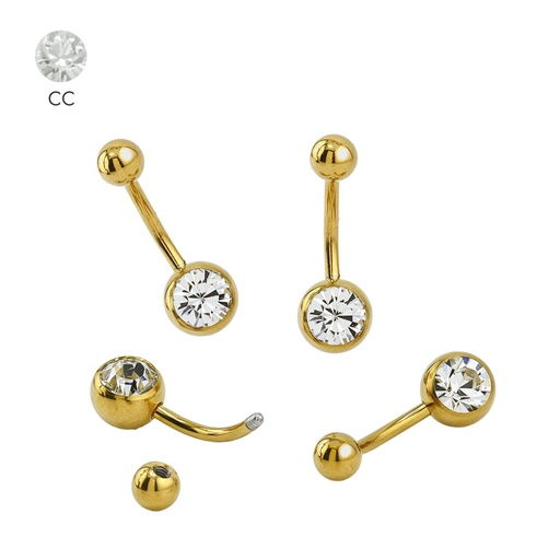 [GDS-BAN11-1.6-11-5/8-CC] Steel 316L Gold Ti-PVD Coated Bananabell with Single Crystal (5+8mm) - Special Size