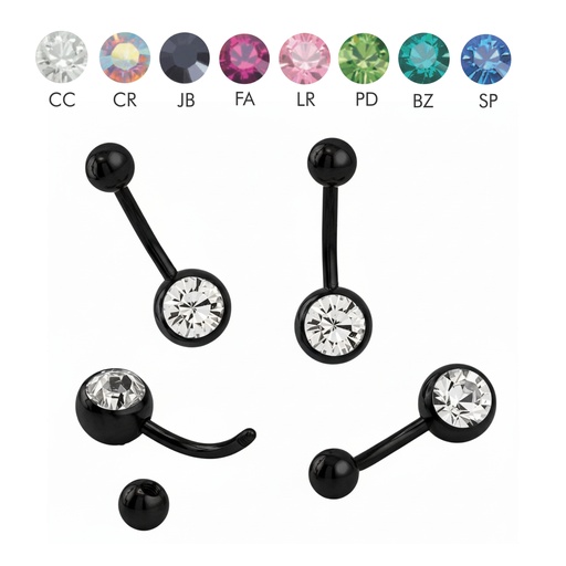 Steel 316L Black Ti-PVD Coated Bananabell with Single Crystal (5+8mm) - Special Size