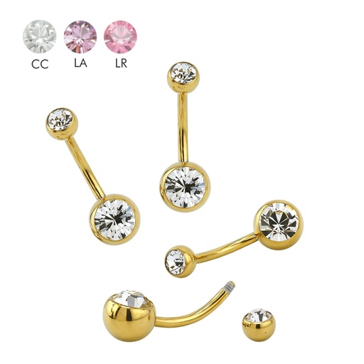 Steel 316L Gold Ti-PVD Coated Bananabell with Double Crystal (5+8mm) - Special Sizes  