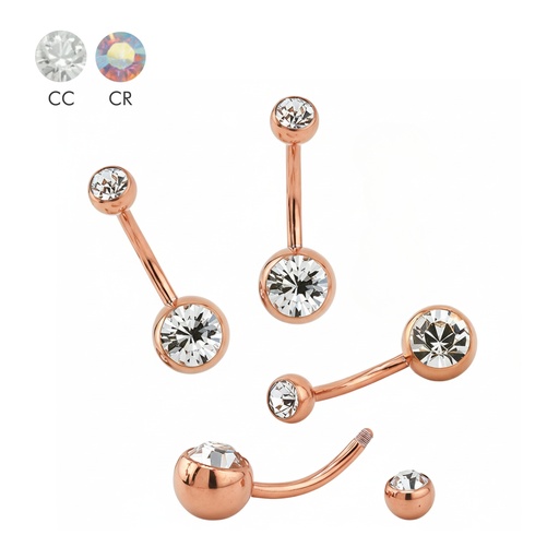 Steel 316L Rose Gold Ti-PVD Coated Bananabell with Double Crystal (5+8mm) - Special Sizes   