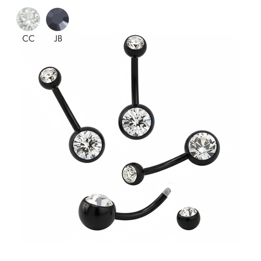 Steel 316L Black Ti-PVD Coated Bananabell with Double Crystal (5+8mm) - Special Sizes    