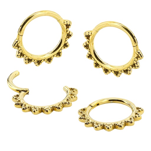 [GDS-SGM346-1.2-8] Steel 316L Gold Ti-PVD Coated Hinged Segment Ring in Triangle Hoop Design   