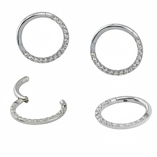 Steel 316L Hinged Segment Ring with Crystal Pave  