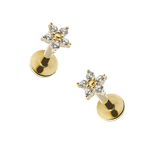 14K Real Gold Internally Labret with 5 Synthetic Diamond Flower Design