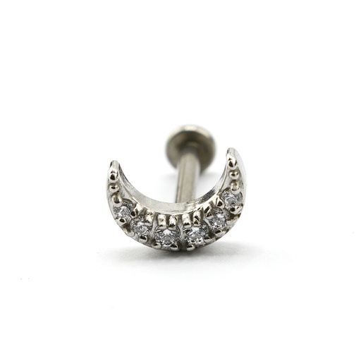 Steel 316L Internally Labret in Moon Design with Cubic Zirconia - (Full Steel)
