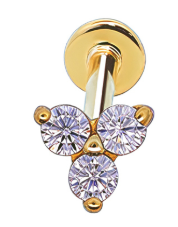 14K Real Gold Flat Back Internally Threaded Labret  with Synthetic Diamond Design Top  