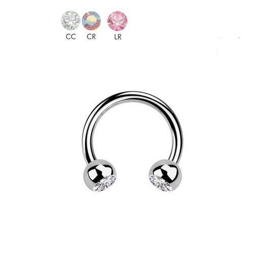 [S-CBB06-1.6-10-4/4] Steel 316L Circular Barbell with Double Setted Crystal Ball (4mm) - 14GA(1.6mm) 